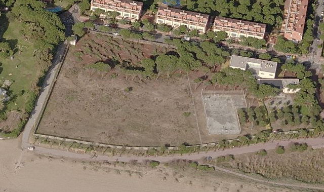 Imatge a�ria de la pineda talada a Gav&agrave; Mar per construir l'Escola Gav&agrave; Mar (Desembre de 2006)